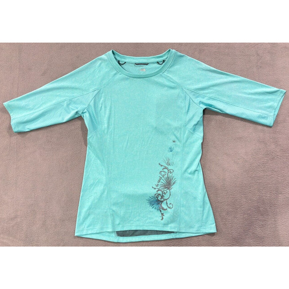 The North Face Ischia Aqua Blue Green Floral 3/4 Sleeve Shirt Women's Size Med - Picture 1 of 12